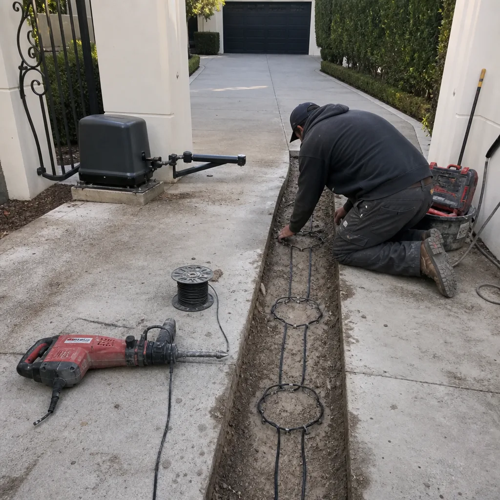Technician performing gate access control and automated gate system installation. nationwide