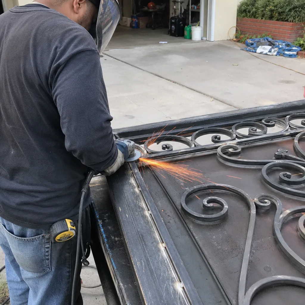 Technician performing professional welding and metal gate repair services. nationwide